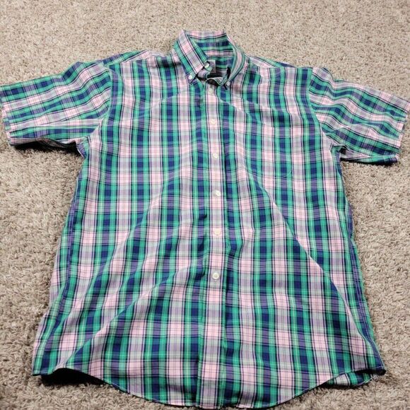 Brooks Brothers Shirt Mens Medium Colorful Short Sleeve Button Up Plaid Preppy - Picture 7 of 7